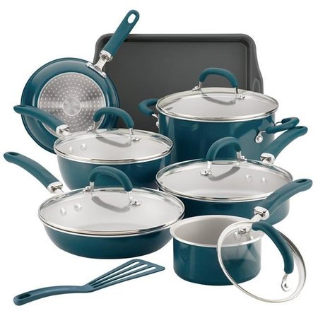 RACHAEL RAY Rachael Ray 12144 Create Delicious Aluminum Nonstick Cookware Set; 13 Piece - Teal Shimmer 12144